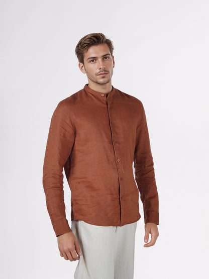 Celio* Men Brown Solid Regular Fit Linen Shirts