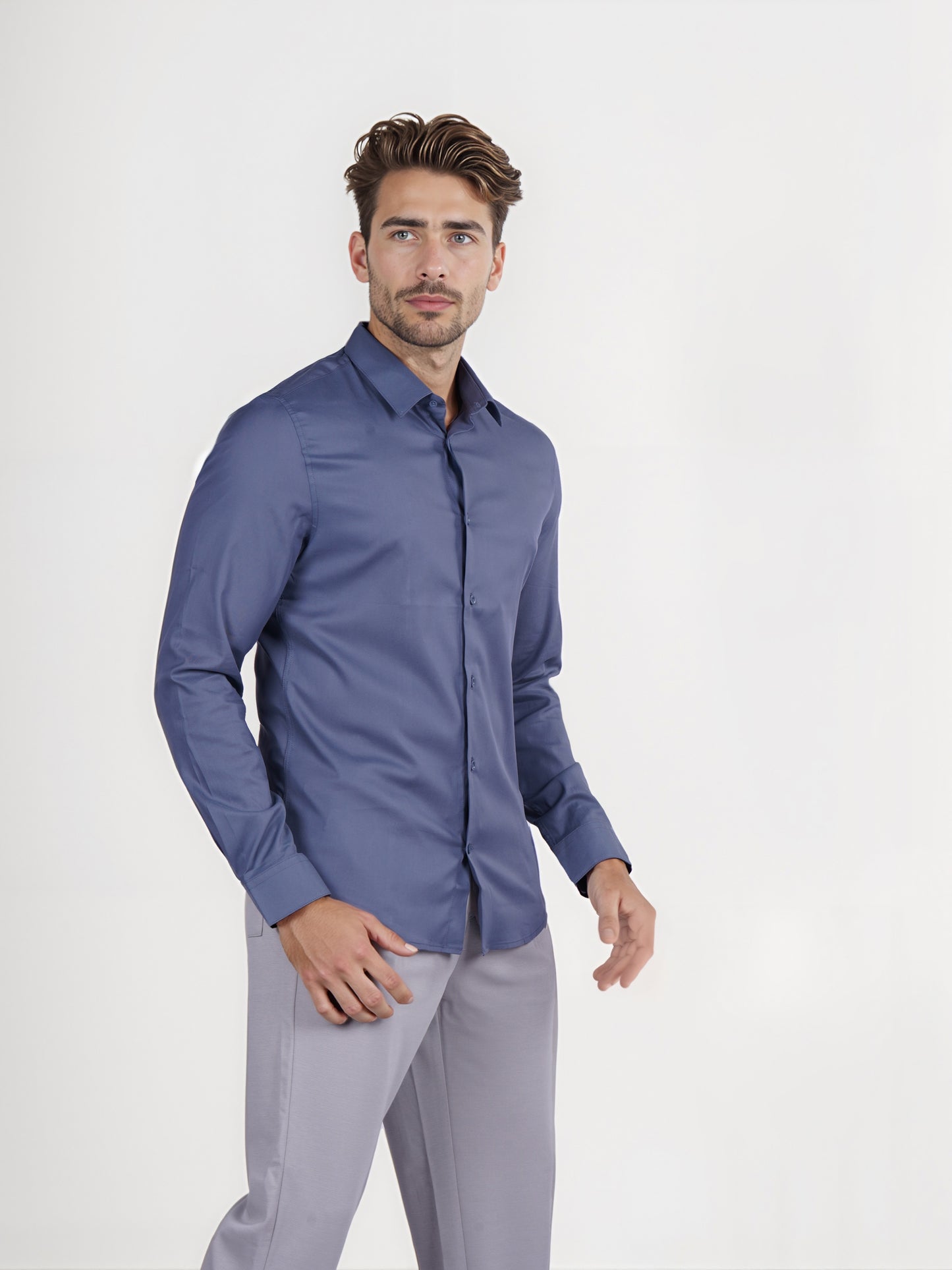 Celio* Solid Regular Fit Viscose-Rayon Blue Shirt