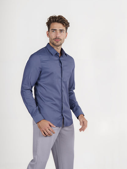 Celio* Solid Regular Fit Viscose-Rayon Blue Shirt