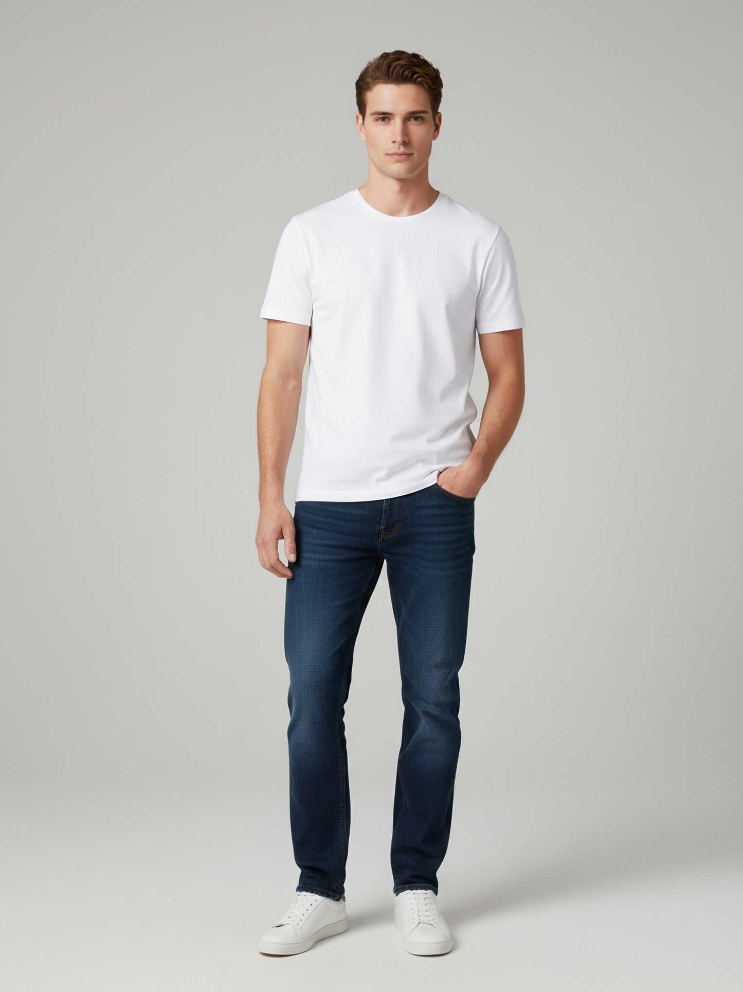 Celio* Men White Solid Slim Fit Cotton T-Shirts