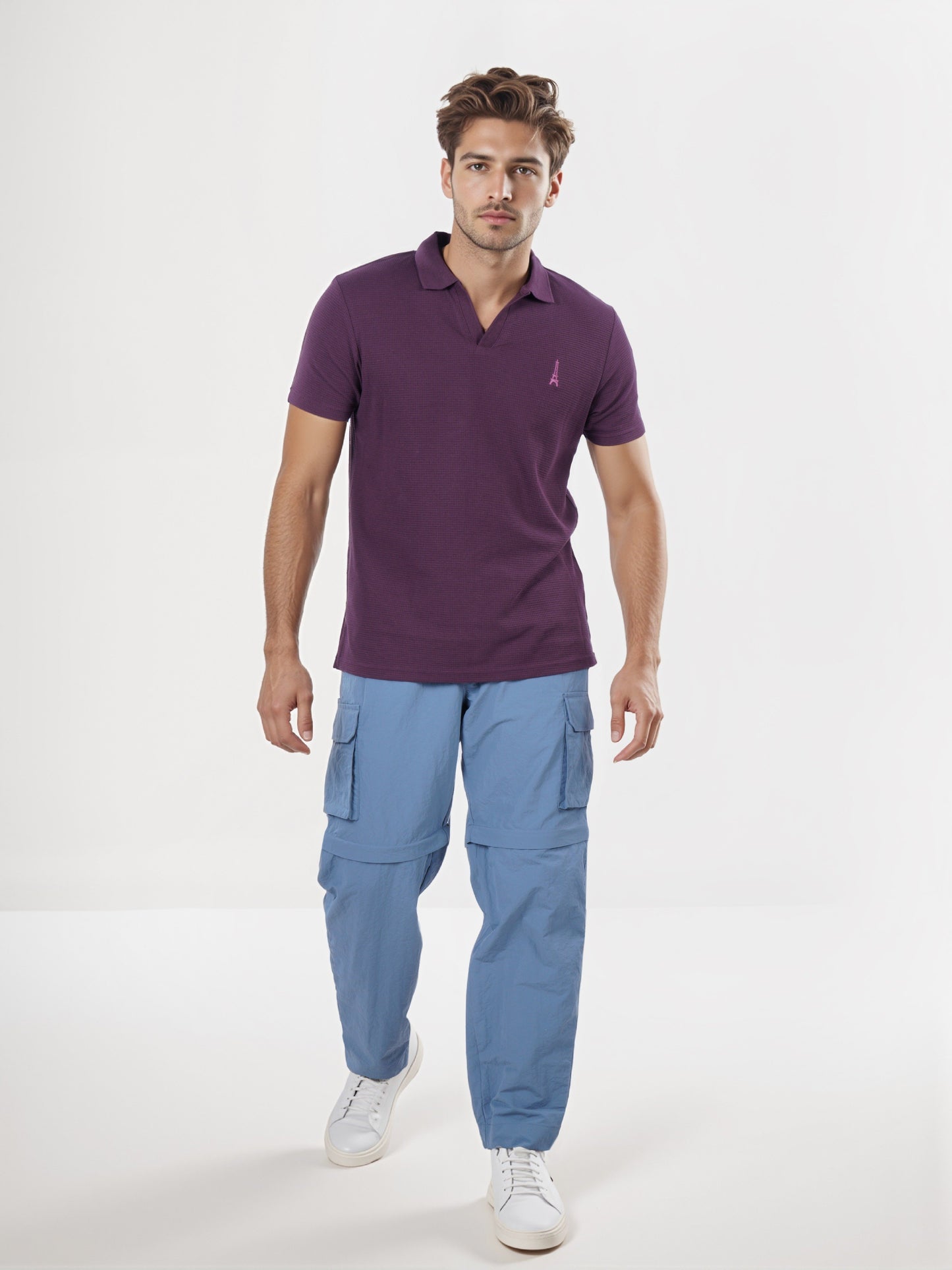 Celio* Men Purple Solid Regular Fit Cotton-Poly-Blend T-Shirt