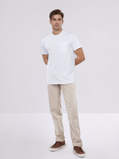 Celio* Men White Solid Regular Fit Cotton T-Shirt