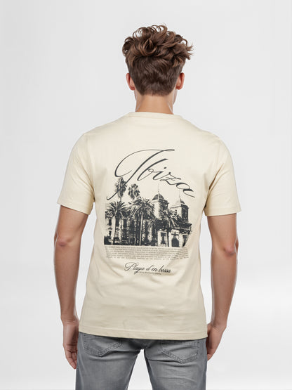 Celio* Men Beige Printed Boxy Fit Cotton T-shirt