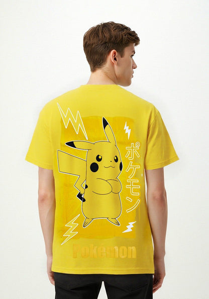 Celio* Pokemon Men Yellow Printed Regular Fit Cotton T-shirt