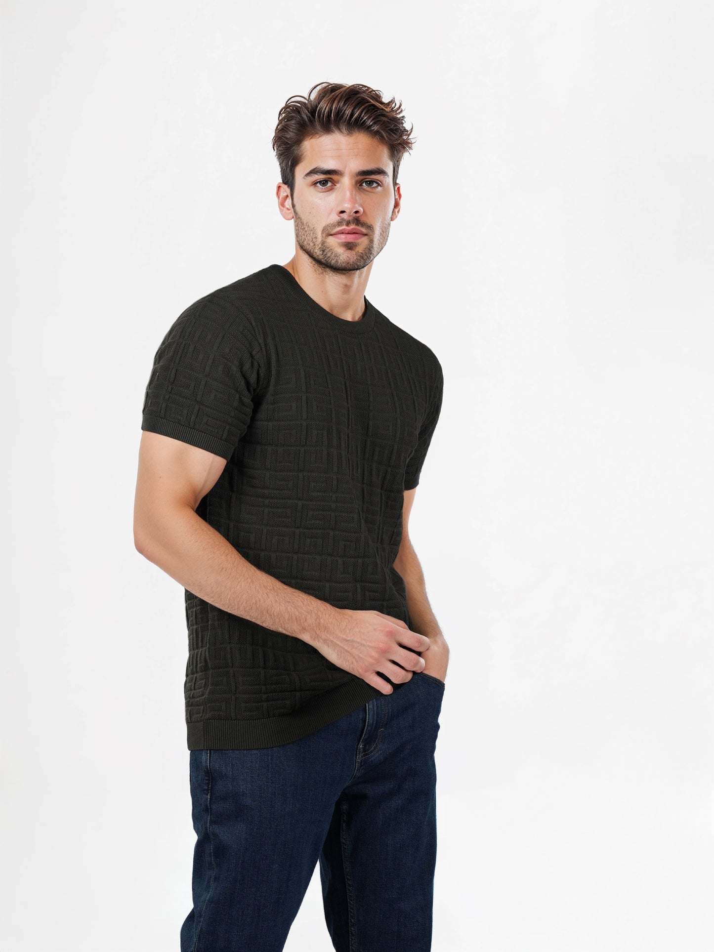 Celio* Solid Regular Fit Cotton Olive T-Shirts
