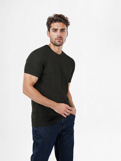 Celio* Solid Regular Fit Cotton Olive T-Shirts
