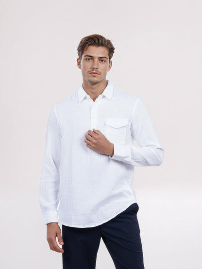 Celio* Men White Solid Regular Fit Cotton Shirt