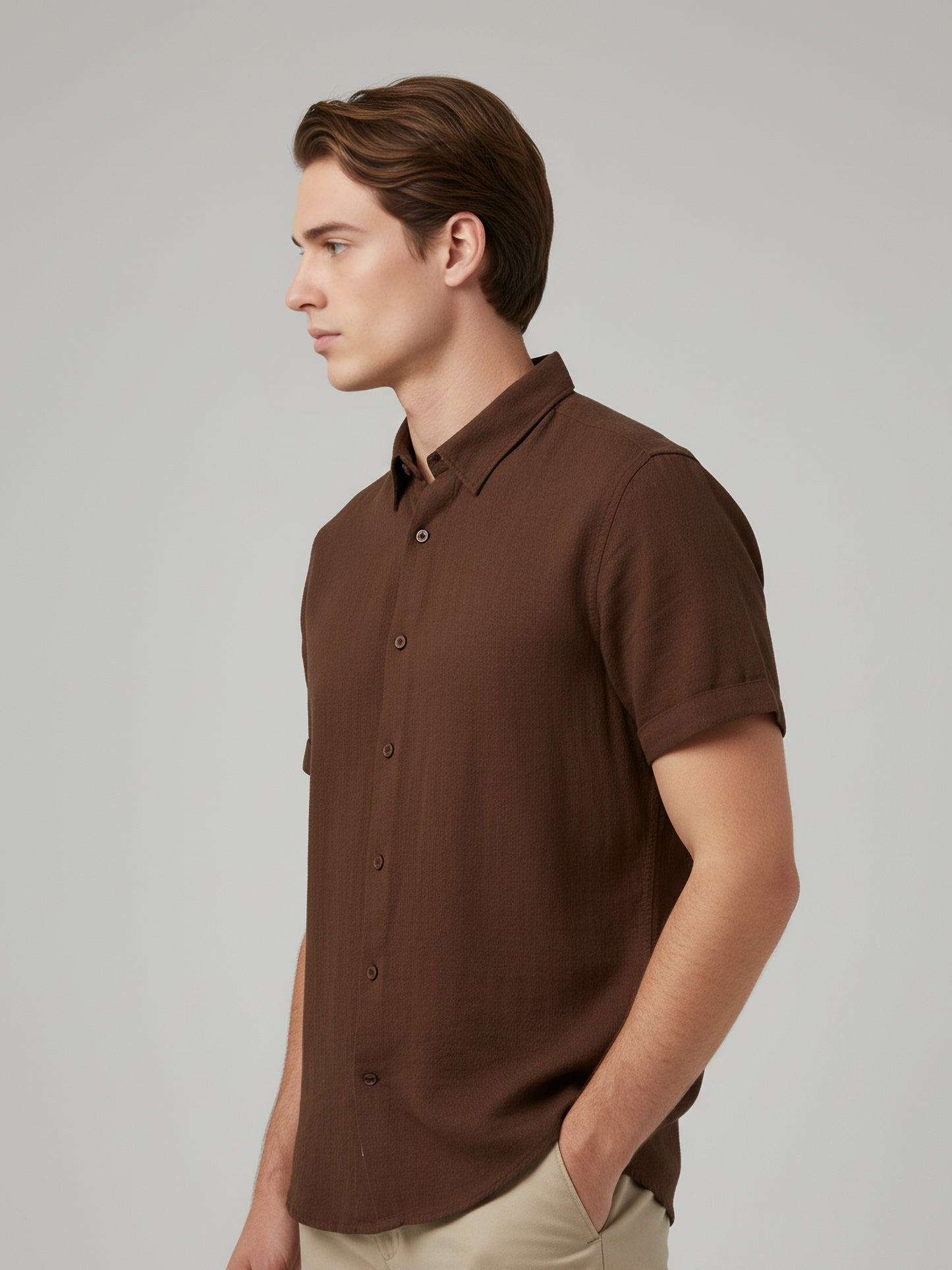 Celio* Men Brown Solid Regular Fit Cotton Shirts