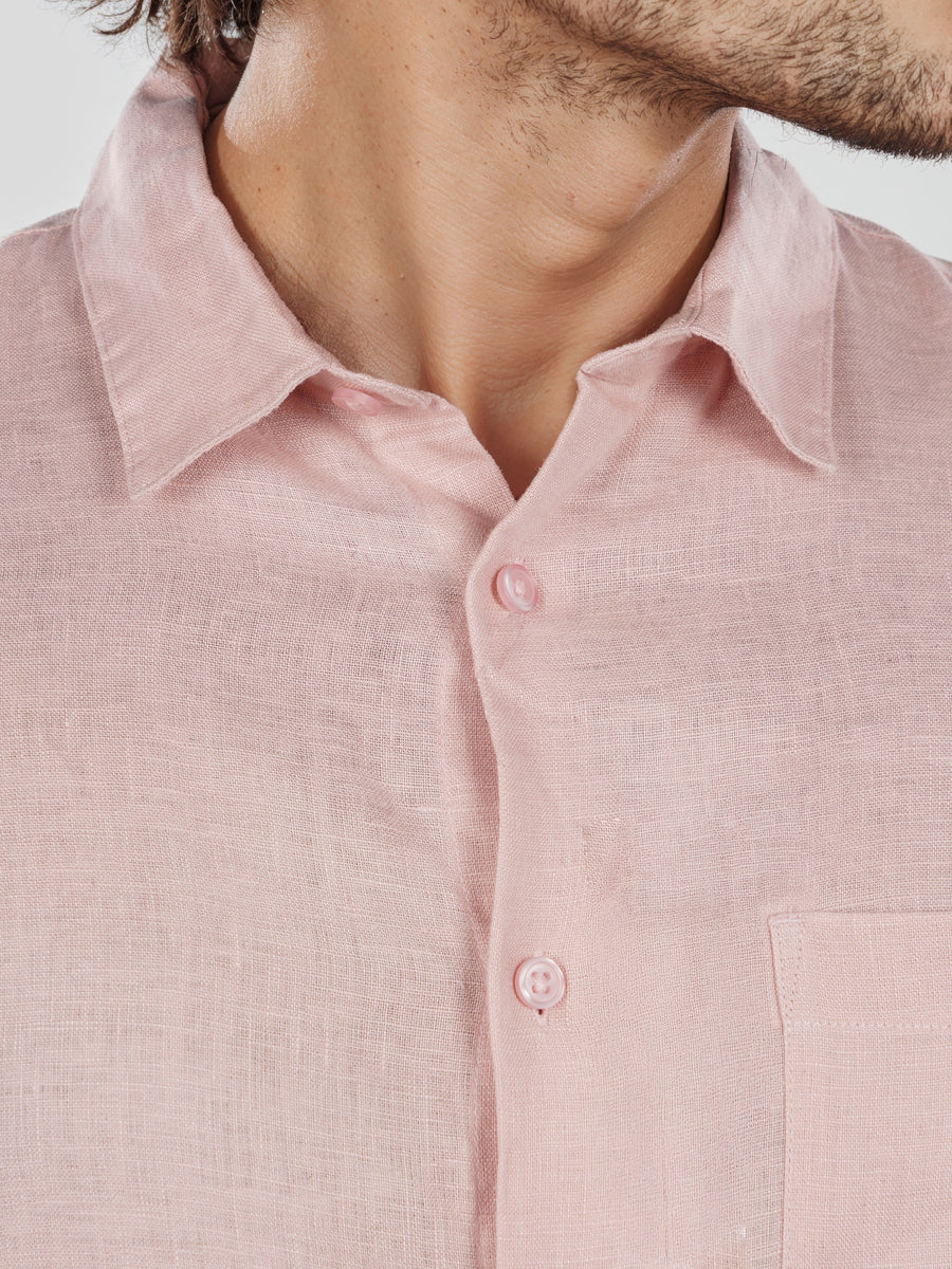 Celio* Regular Fit Solid Men Linen Pink Shirt