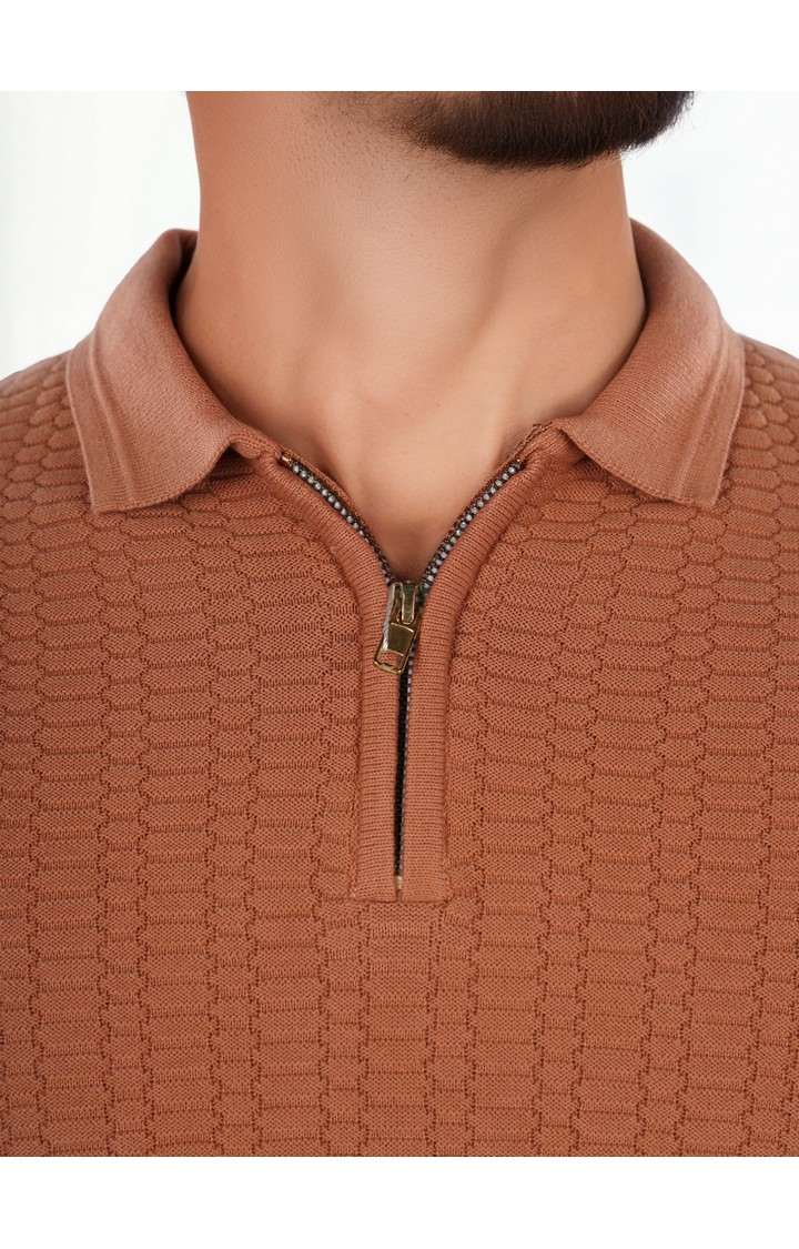 Celio* Solid Regular Fit Cotton Brown T-Shirt