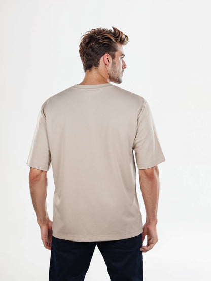 Celio* Solid Regular Fit Poly-Cotton Beige T-Shirt