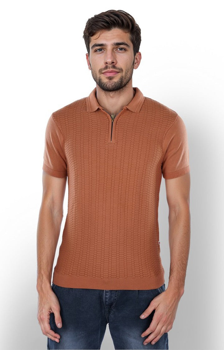 Celio* Solid Regular Fit Cotton Brown T-Shirt