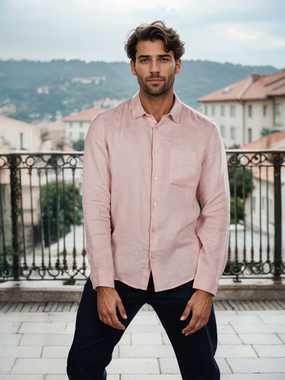 Celio* Regular Fit Solid Men Linen Pink Shirt