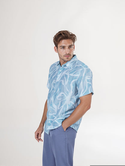 Celio* Men Green Printed Regular Fit Viscose Shirt