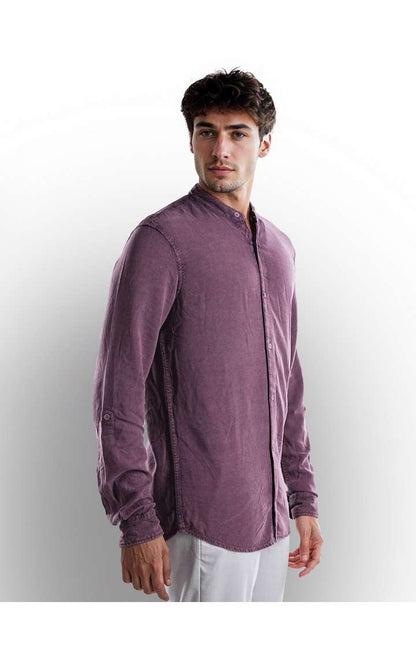 Celio* Solid Regular Fit Cotton Purple Shirt