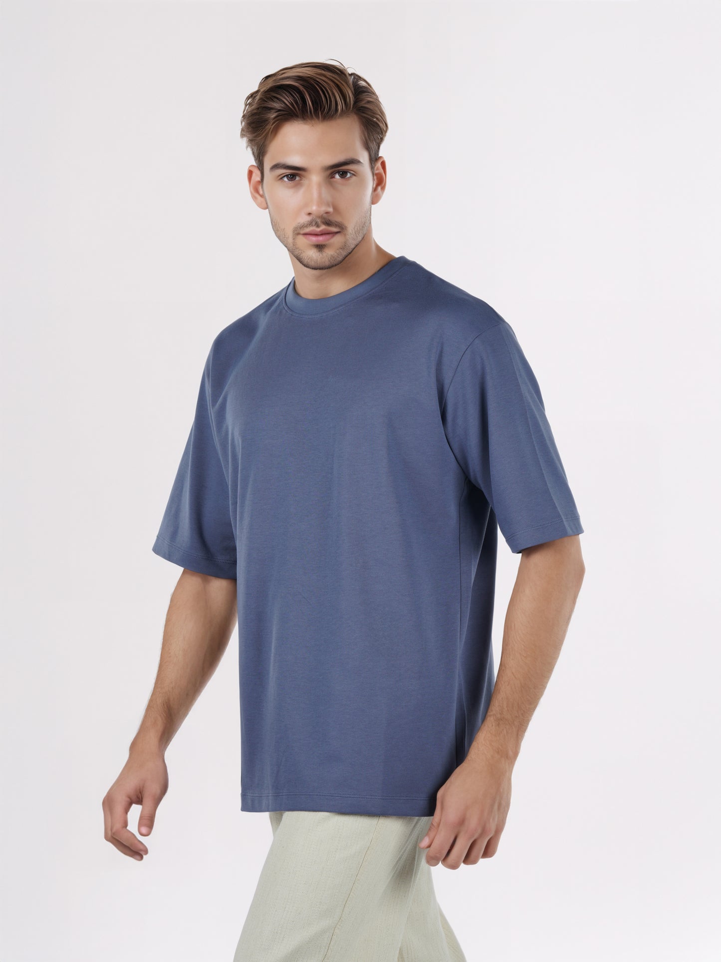 Celio* Men Blue Solid Oversized Cotton-Blend T-Shirts