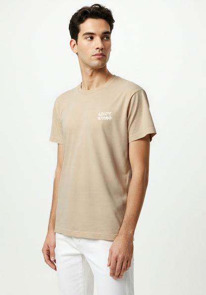 Celio* Men Beige Printed Oversized Cotton T-shirt