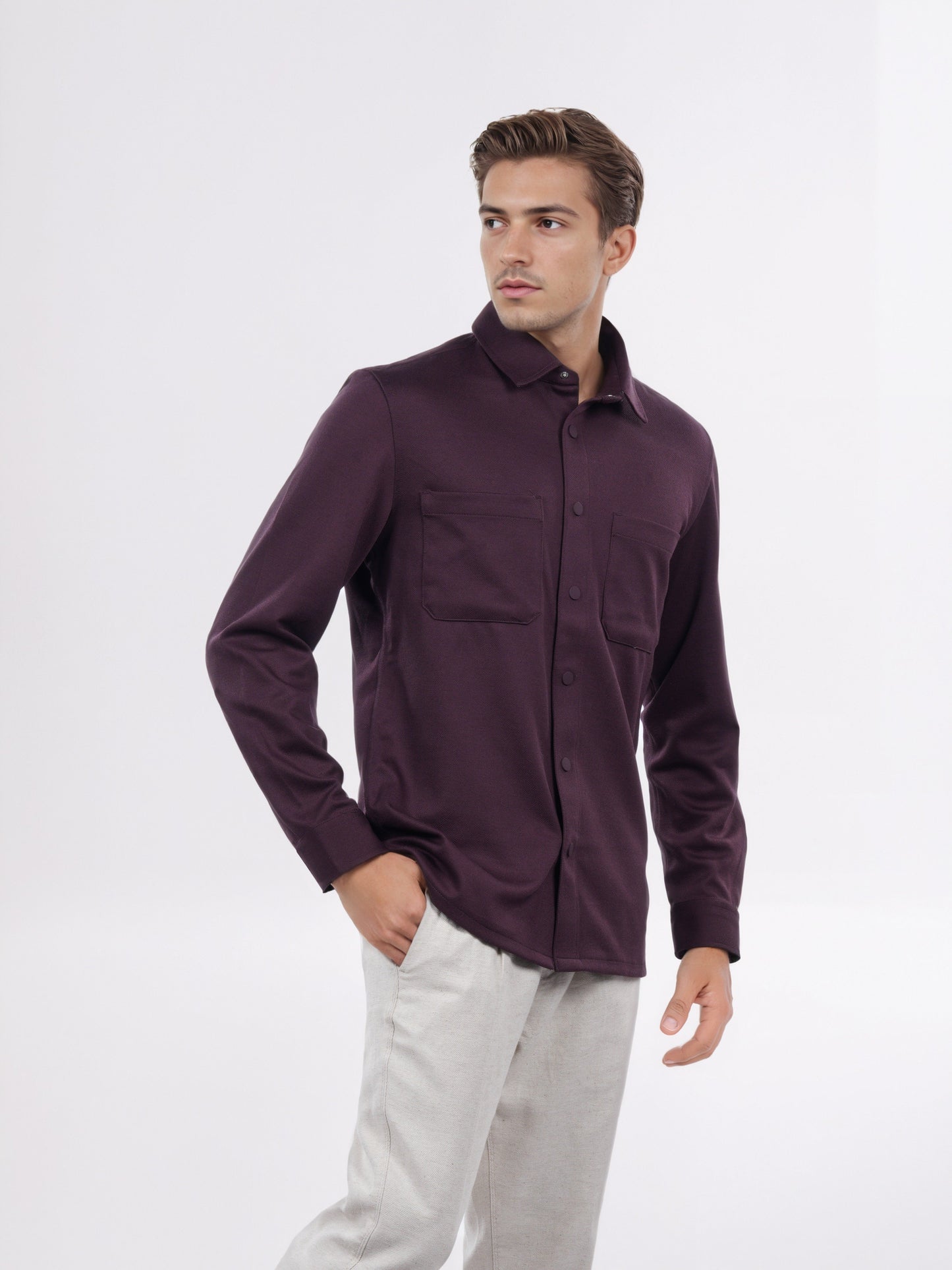 Celio* Men Maroon Solid Overshirt Polyester Shirt