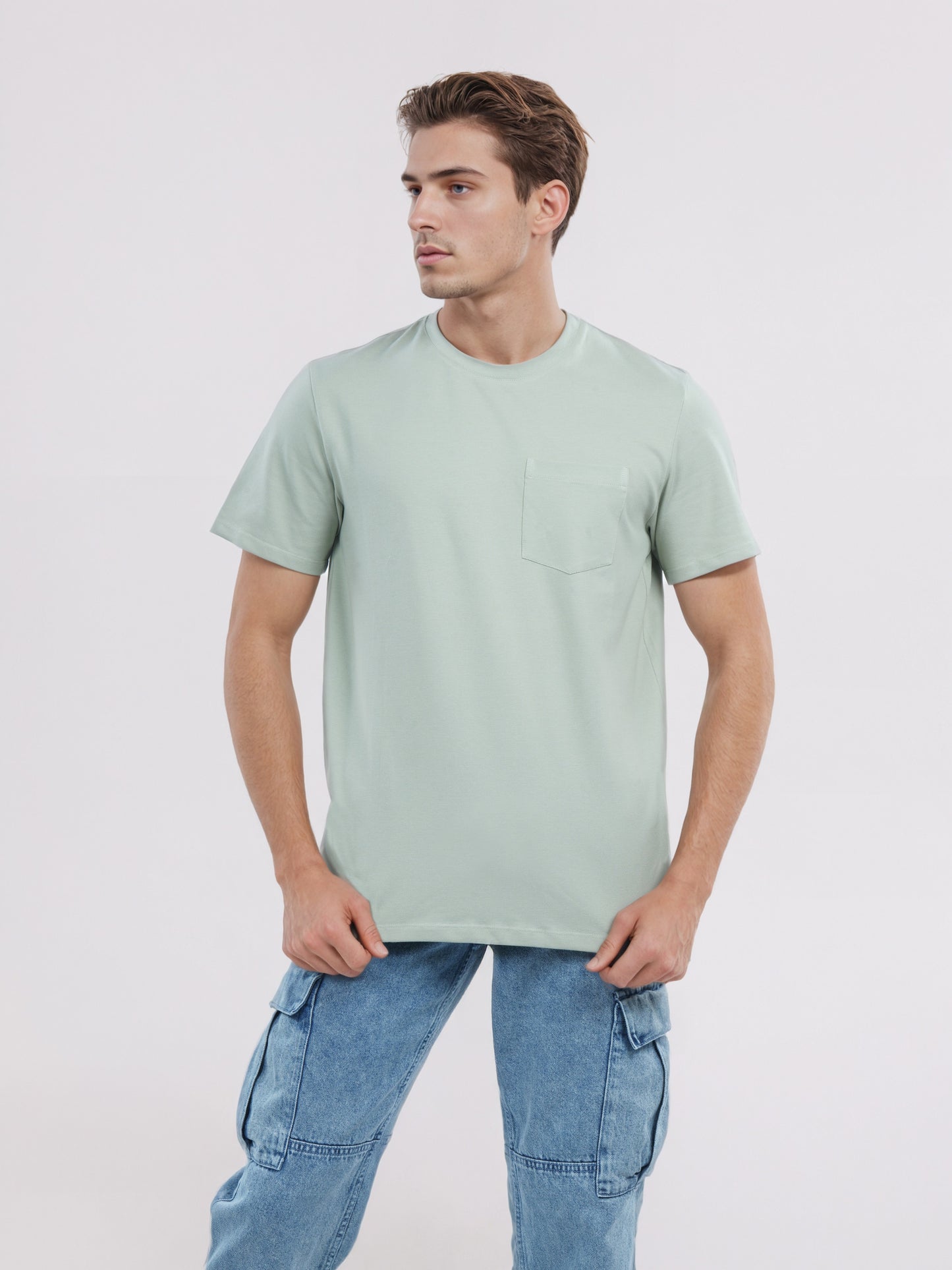Celio* Men Green Solid Regular Fit Cotton T-Shirt