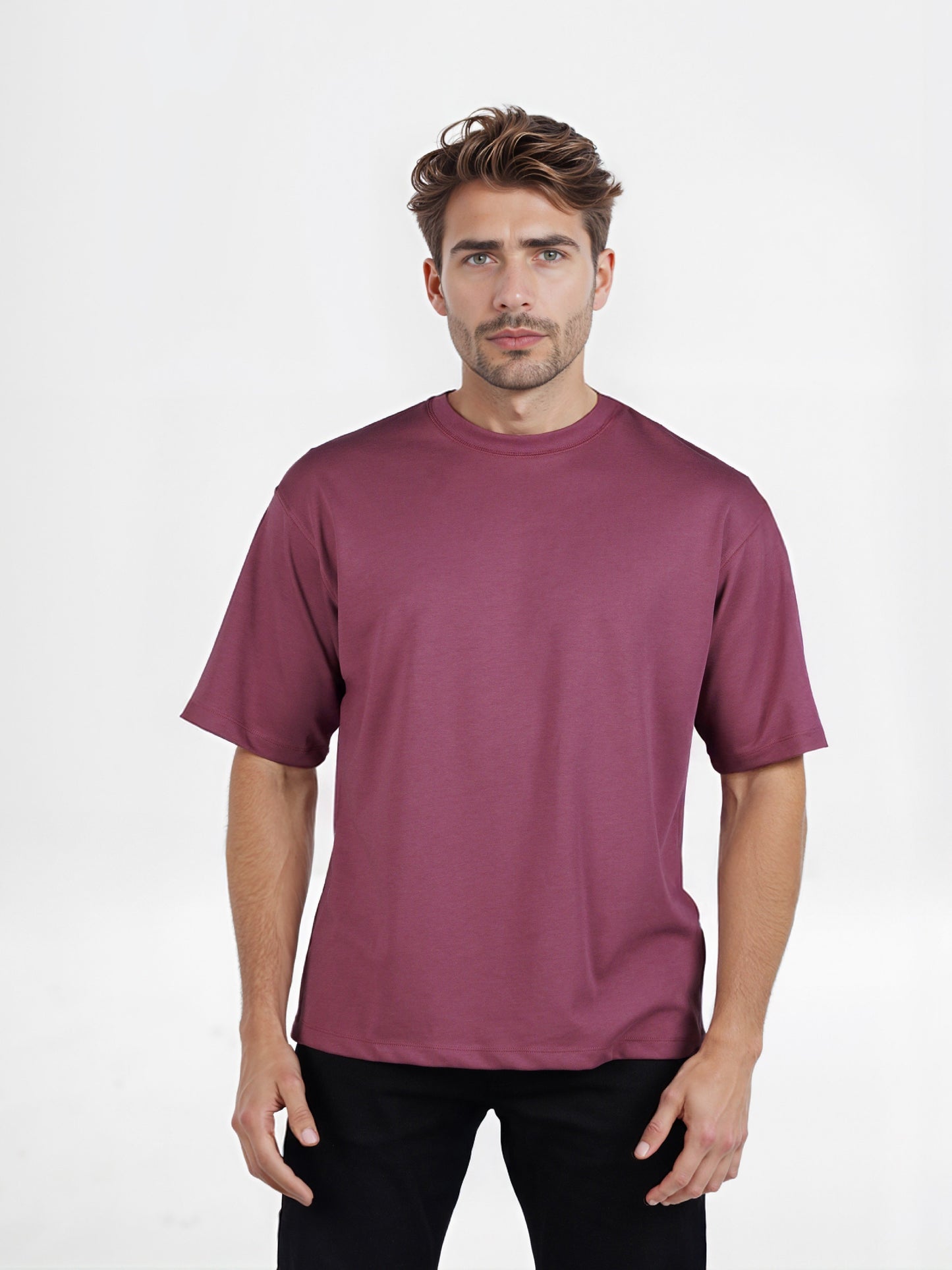 Celio* Solid Regular Fit Poly-Cotton Purple T-Shirt
