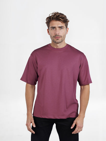 Celio* Solid Regular Fit Poly-Cotton Purple T-Shirt