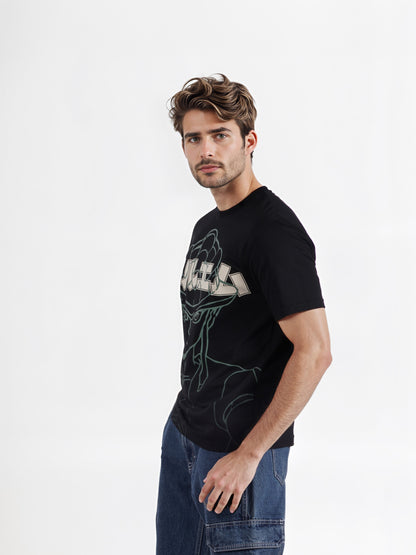 Celio* Hunter Black Printed Cotton T-Shirt