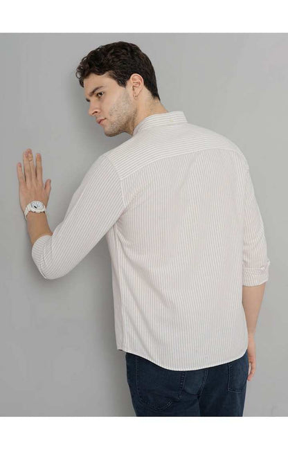 Celio* Striped Regular Fit Cotton Beige Shirt