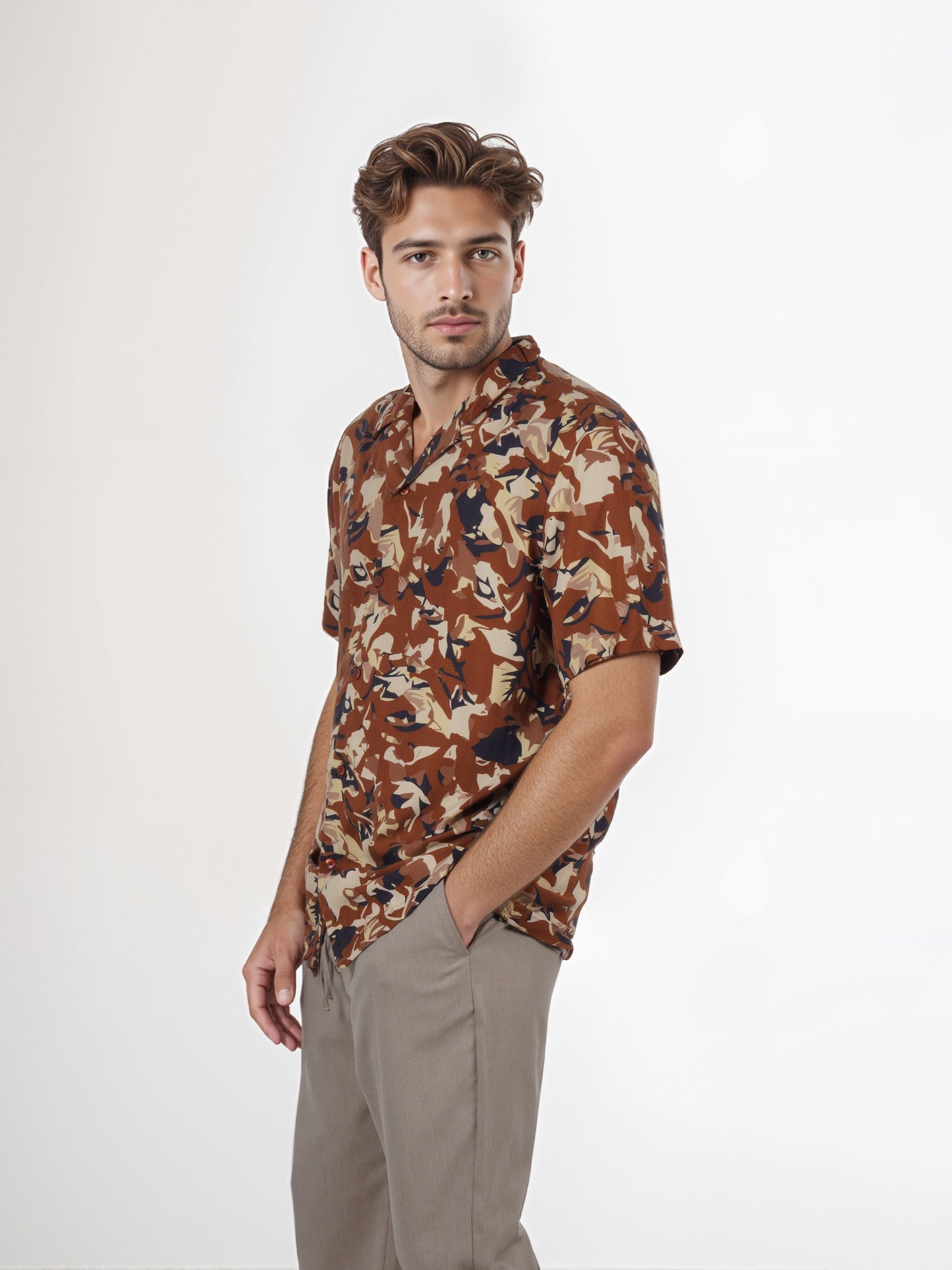Celio* Men Brown Printed Regular Fit Viscose Shirt