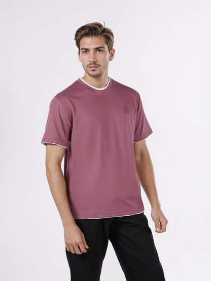 Celio* Men Pink Solid Boxy Fit Cotton-Poly-Blend T-Shirts