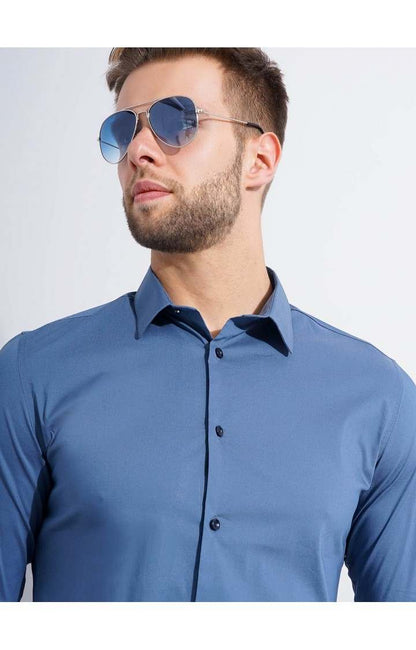 Celio* Solid Regular Fit Workwear Blue Shirts