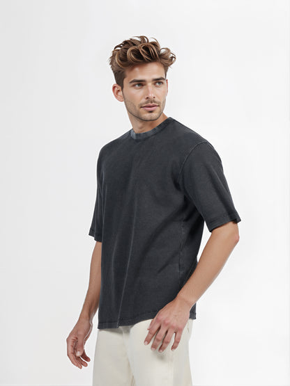 Celio* Men Black Solid Oversized Cotton T-shirt