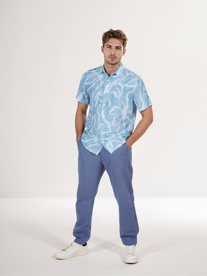 Celio* Men Green Printed Regular Fit Viscose Shirt