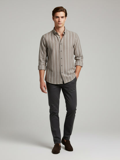 Celio* Men Beige Striped Regular Fit Cotton Shirts