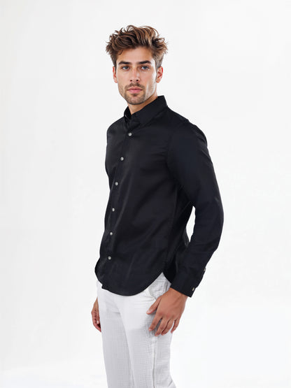 Celio* Solid Regular Fit Cotton Black Shirts