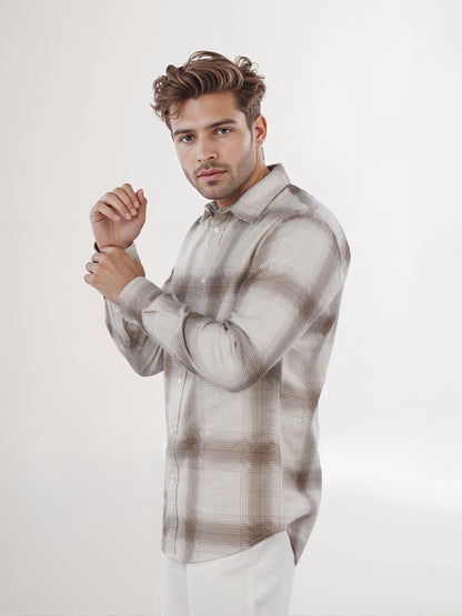 Celio* Men Brown Checked Regular Fit Cotton Shirt