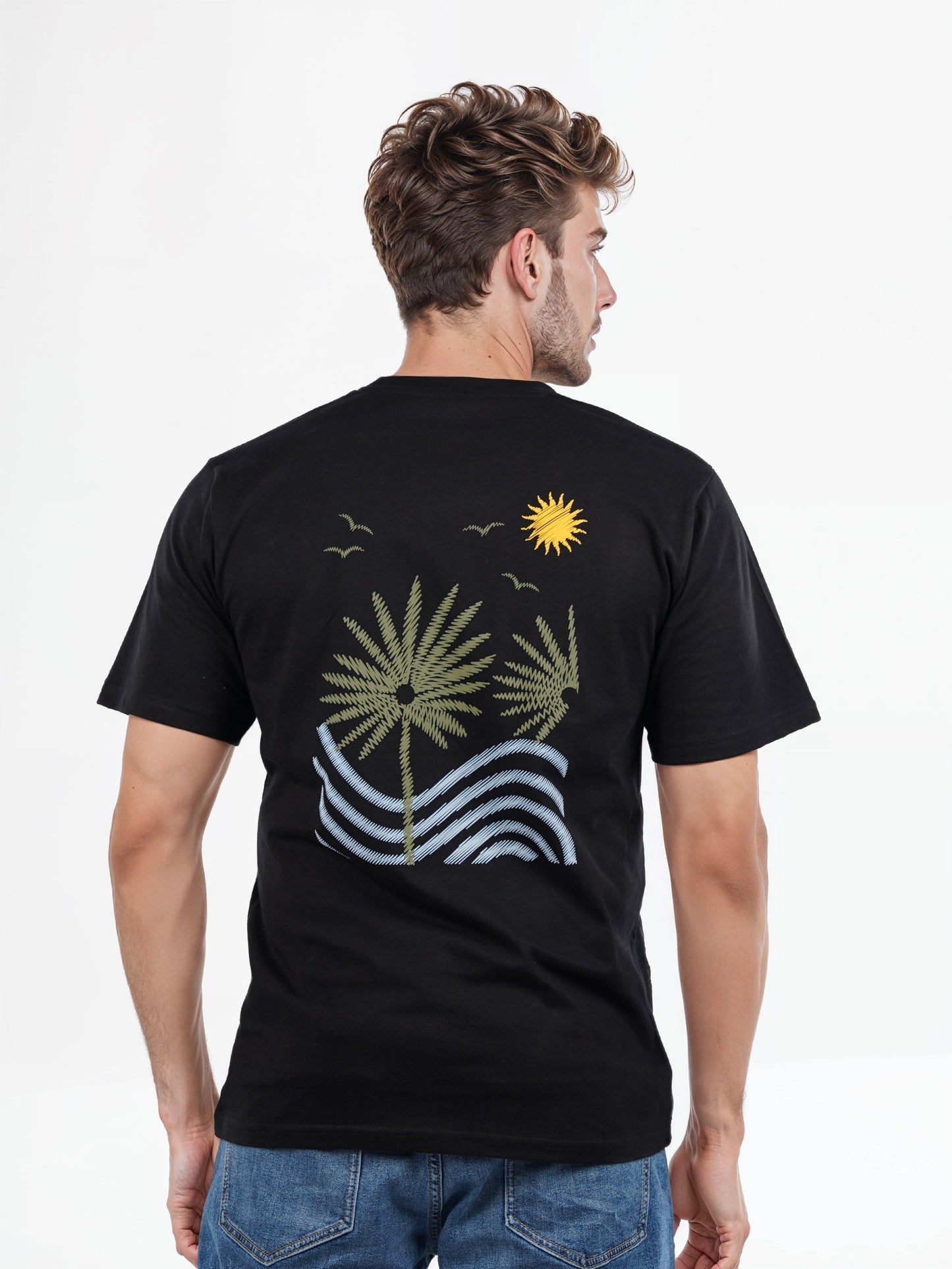 Celio* Embroidered Boxy Fit Cotton Black T-Shirts