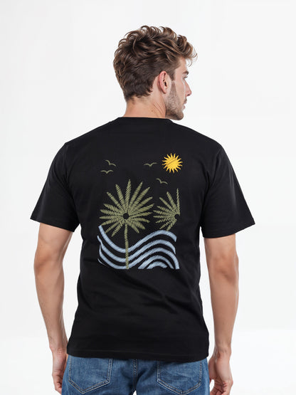 Celio* Embroidered Boxy Fit Cotton Black T-Shirts