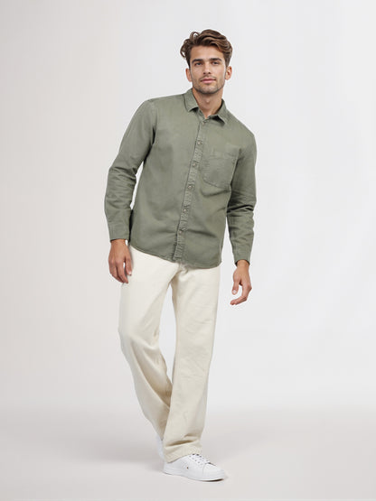 Celio* Men Green Solid Regular Fit Cotton Shirt