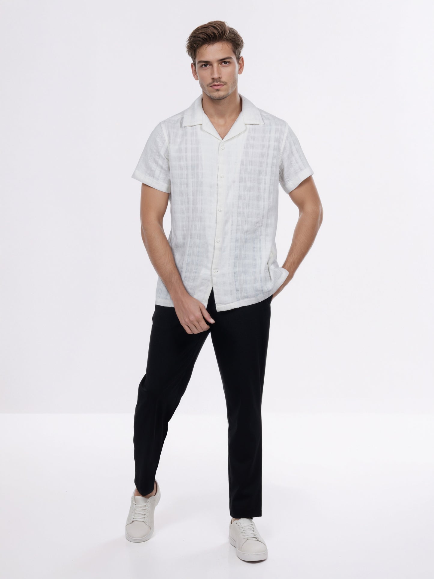 Celio* Men White Solid Regular Fit Cotton Shirt