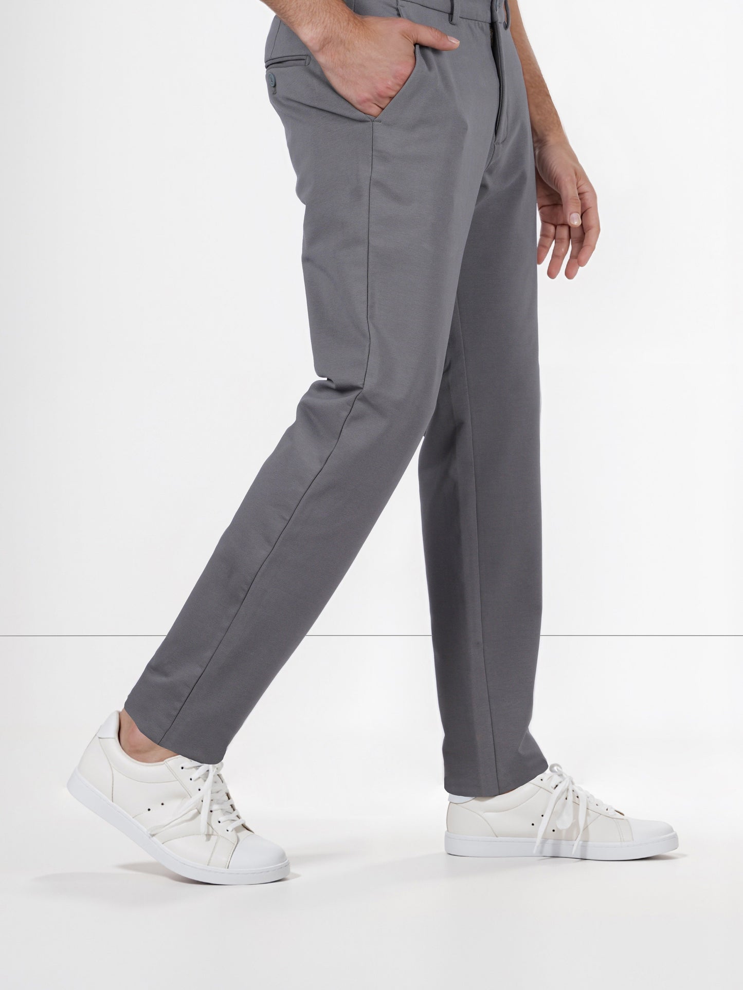 Celio* Cotton-Blend Regular Fit Grey Trousers