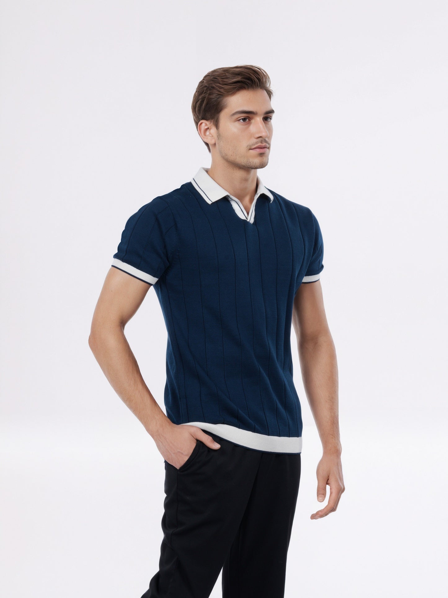 Celio* Men Navy Blue Striped Regular Fit Cotton T-Shirt