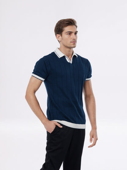Celio* Men Navy Blue Striped Regular Fit Cotton T-Shirt