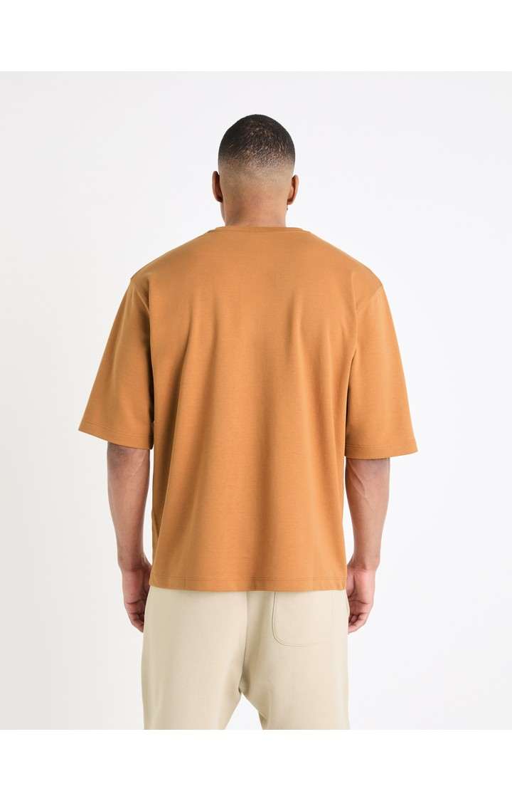 Celio* Solid Regular Fit Poly-Cotton Brown T-Shirt