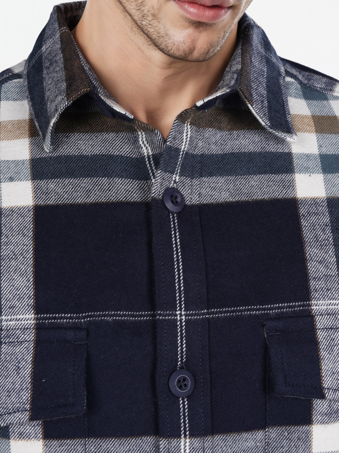 Celio* Checked Loose Fit Cotton Navy Blue Shirt