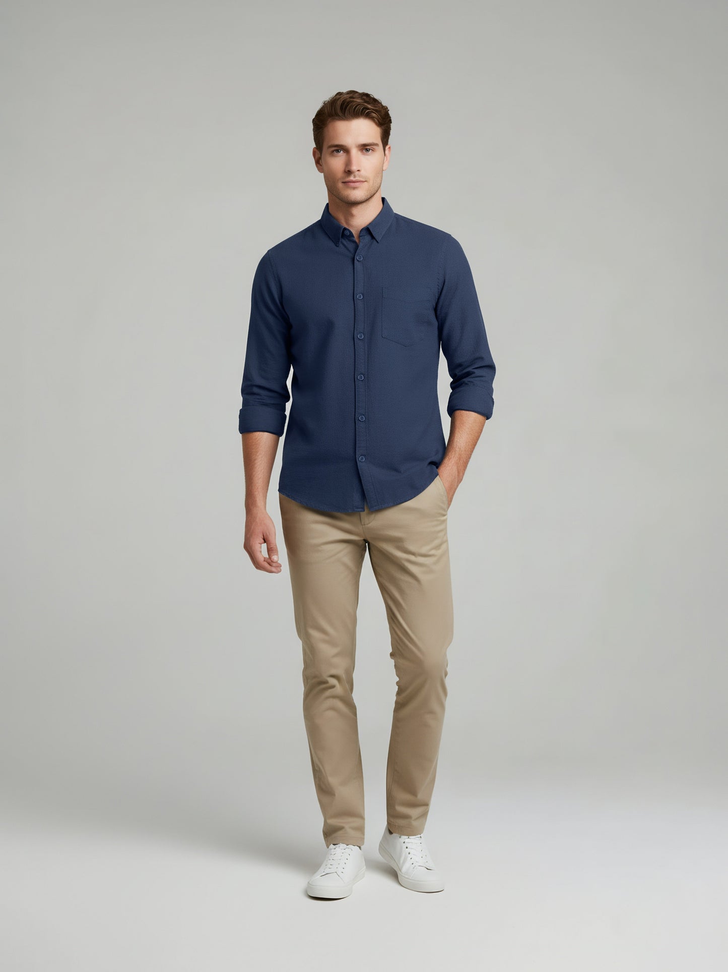 Celio* Men Blue Solid Regular Fit Linen Shirts