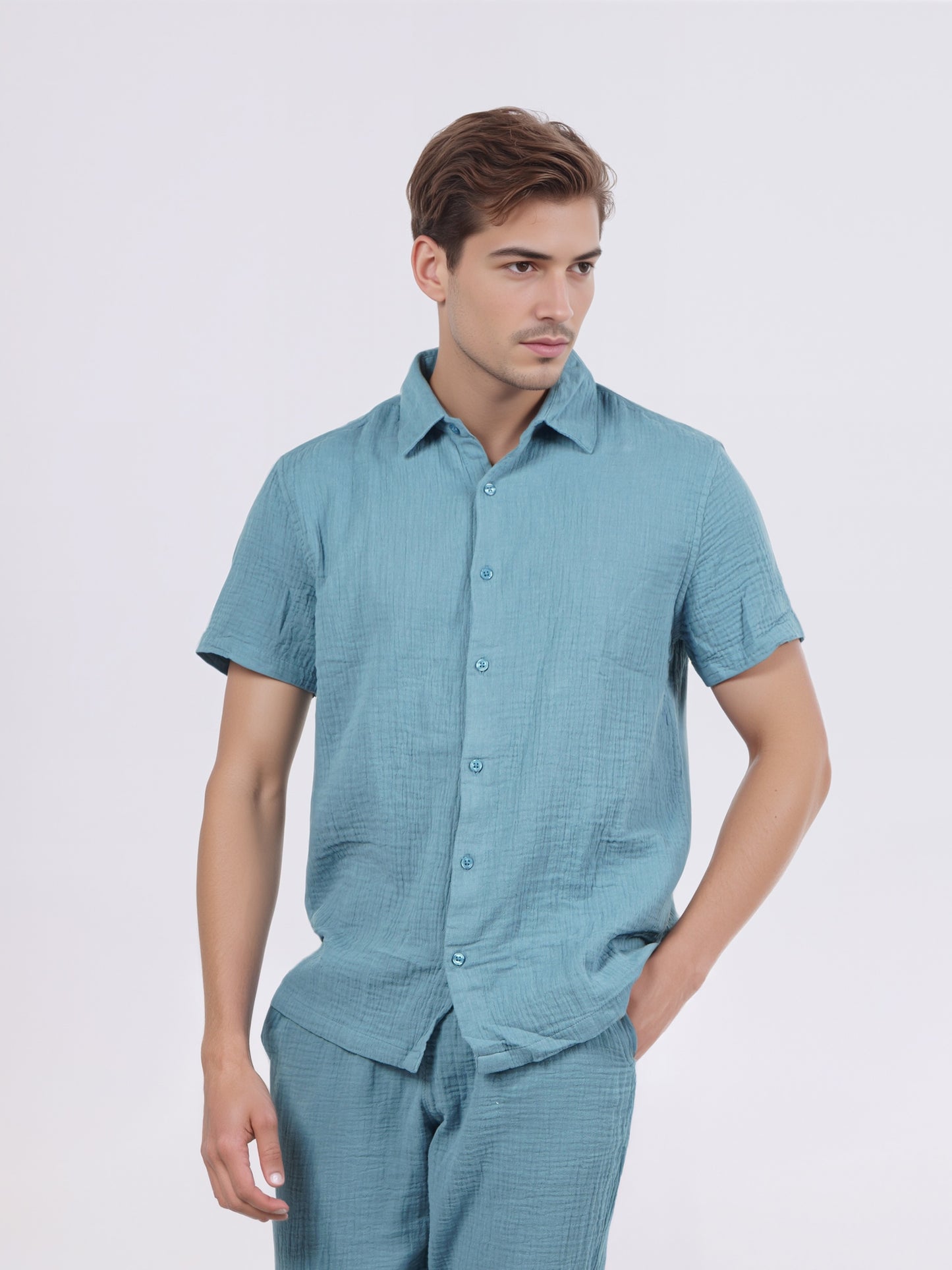 Celio* Men Blue Solid Regular Fit Cotton Shirts