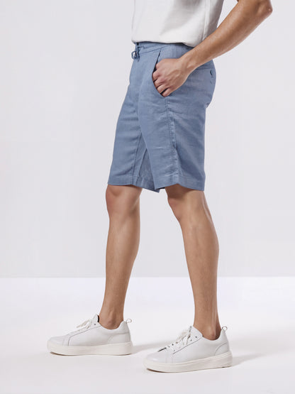 Celio* Men Blue Solid Bermuda Fit Linen Shorts