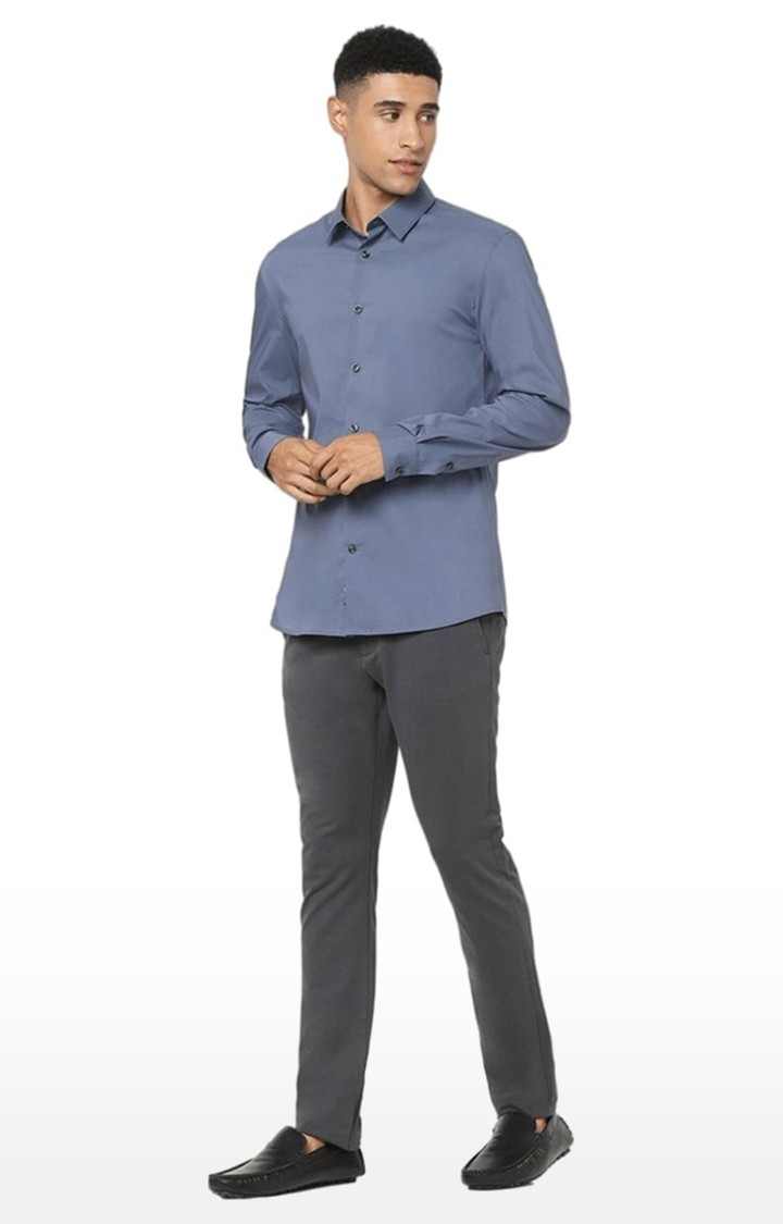 Celio* Solid Regular Fit Cotton-Blend Blue Shirt