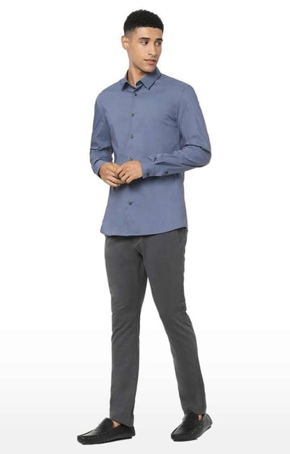 Celio* Solid Regular Fit Cotton-Blend Blue Shirt