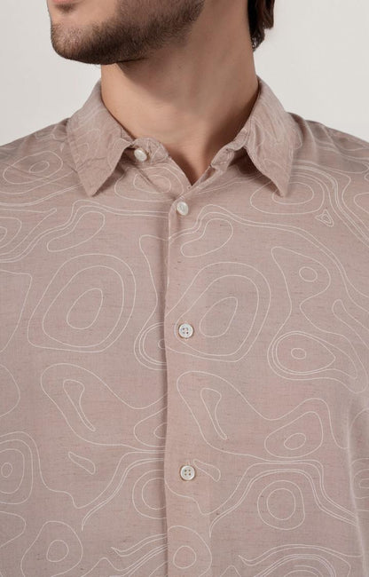Celio* Printed Regular Fit Linen Pink Shirt